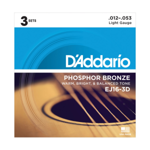 Daddario EJ16-3D Phosphor Bronze Light 12-53 3 Pack