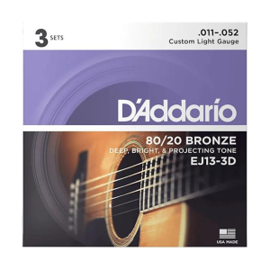 Daddario EJ13 80/20 Bronze Acoustic Strings Custom Light 11-52 3 Pack