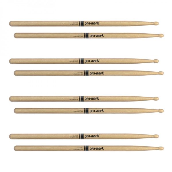 Promark Classic Forward 2B Hickory Drumsticks Oval Wood Tip 4 Pack