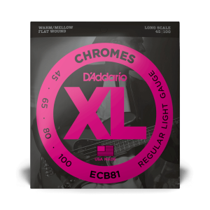 Daddario ECB81 Chromes Flat Wound Bass Guitar Strings Regular Light 45-100