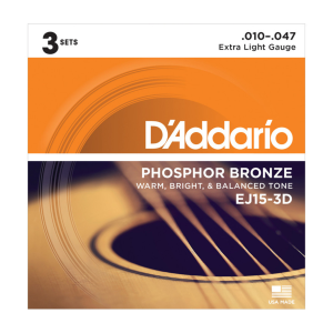 Daddario EJ15-3D Phosphor Bronze Custom Light 10-47 3 Pack