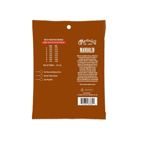 Martin M470 Phosphor Bronze Mandolin Strings Light 10-34