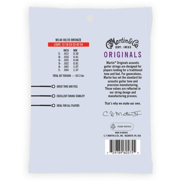 Martin M140 Original 80/20 Acoustic Strings 12-54