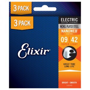 Elixir 16540 Nanoweb Electric Guitar Strings 3 Pack 9-42