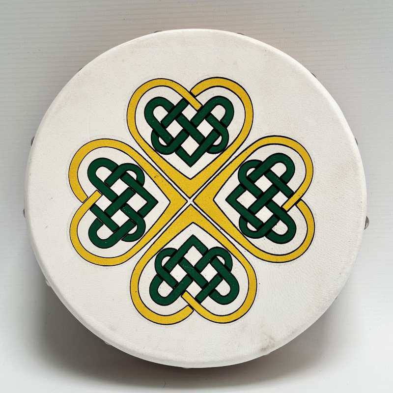 Koda Irish Bodhran 8″ with Beater Solid Wooden Frame & Crossbar Celtic Knot in Hearts