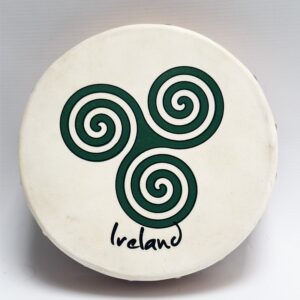 Koda Irish Bodhran 8″ with Beater Solid Wooden Frame & Crossbar Newgrange Swirl Green