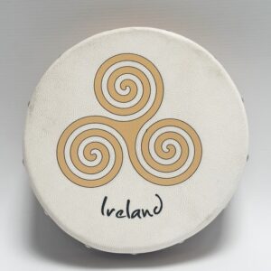 Koda Irish Bodhran 8″ with Beater Solid Wooden Frame & Crossbar Newgrange Swirl Gold