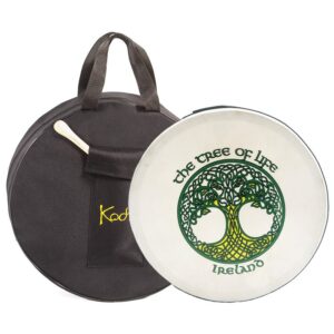 Koda Irish Bodhran 12″x3″ Solid Wooden Black Frame w/Bag & Beater Tree of Life