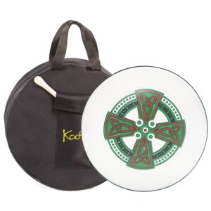 Koda Irish Bodhran 12″x3″ Solid Wooden Black Frame w/Bag & Beater Orange & Green Celtic Cross