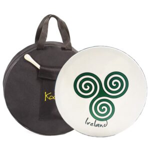 Koda Irish Bodhran 12″x3″ Solid Wooden Black Frame w/Bag & Beater Newgrange Swirl Green