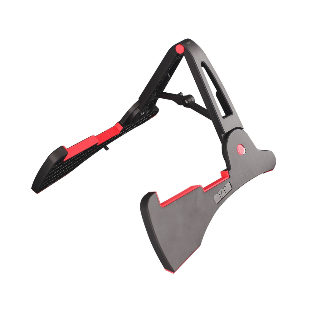 TGI TGIGS1 Universal Guitar Stand Foldable The TGI TGIGS1 Universal Guitar Stand Foldable is a foldable guitar stand, suitable for all guitars and weighing less than 300g. It's made of plastic providing a lightweight portable stand suitable for most instruments.